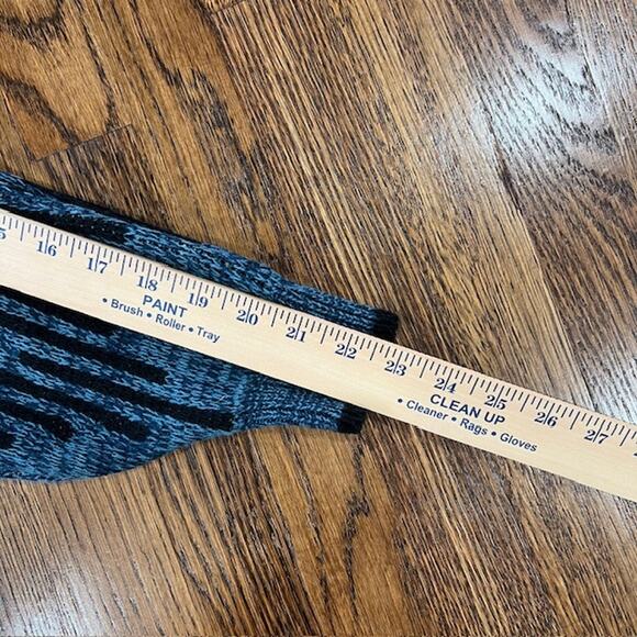 VTG 90s Atlantic Traders Knit Geometric Sweater Mens L Leather Trim Blue Tan - Picture 6 of 7